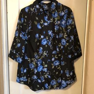 Roaman’s Button Up 3/4 sleeve 18W NWOT Blue Floral
